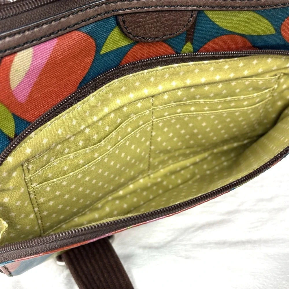 FOSSIL Purse Floral Coated Canvas Key Per Brown Strap Crossbody Messenger Bag